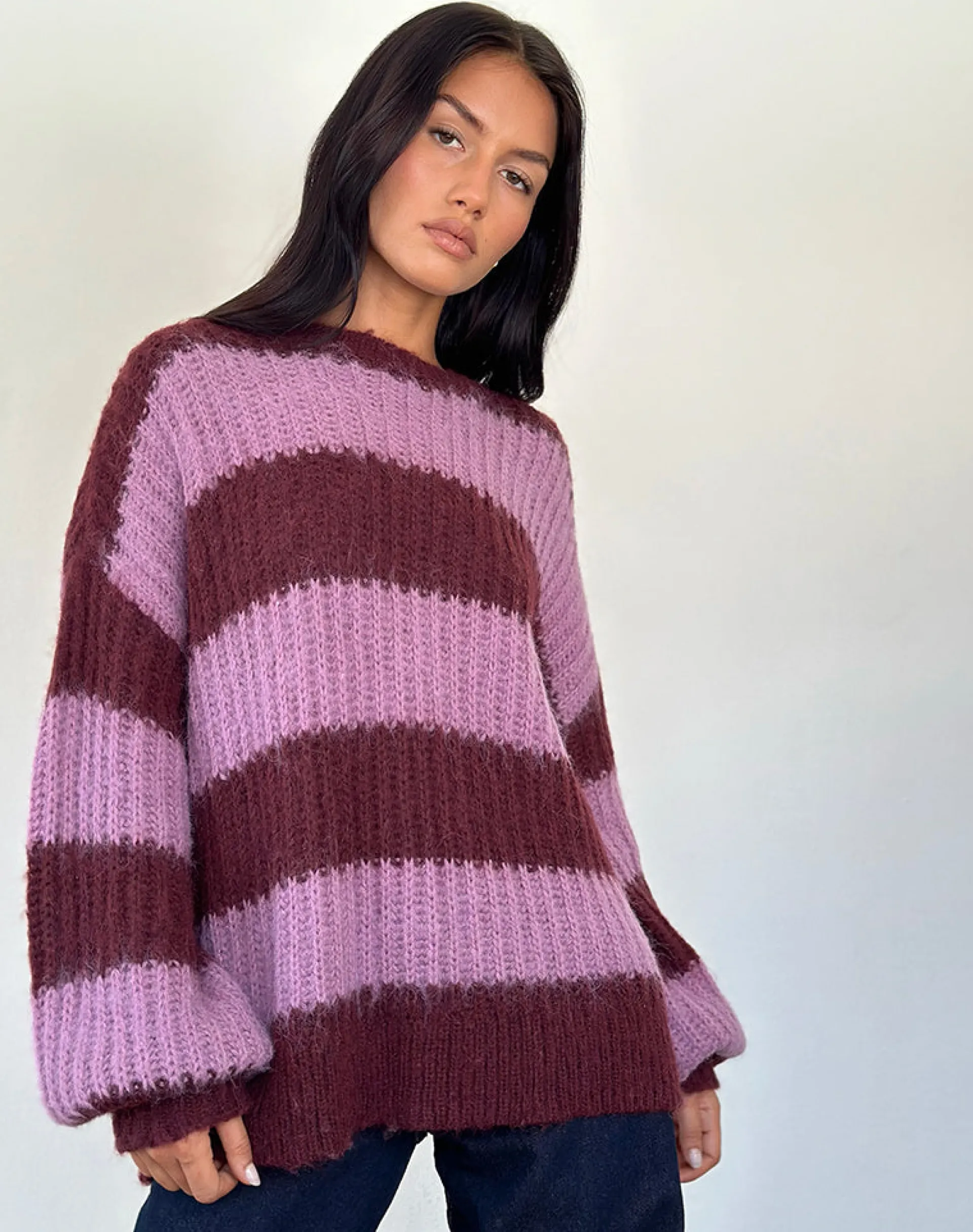 Motel Rocks Jumpers-Daren Jumper in Purple Stripe PurpleStripe