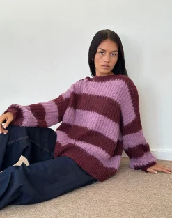 Motel Rocks Jumpers-Daren Jumper in Purple Stripe PurpleStripe