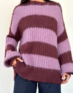 Motel Rocks Jumpers-Daren Jumper in Purple Stripe PurpleStripe