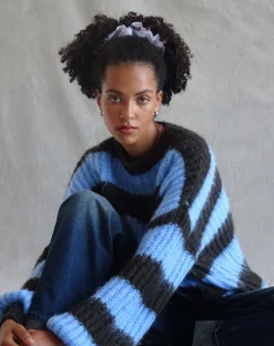 Motel Rocks Jumpers-Daren Knitted Oversized Jumper in Brown and Blue Stripe BrownandBlueStripe
