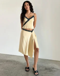 Motel Rocks Co-Ords | Strappy Tops-Darena Cami Top in Buttermilk with Grey Lace