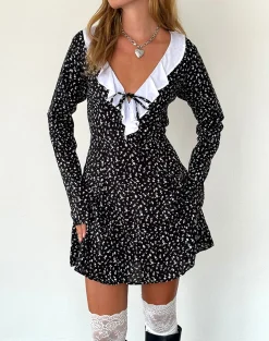 Motel Rocks Printed Dresses | Day Dresses-Darira Long Sleeve Mini Dress in Ditsy Romance Black