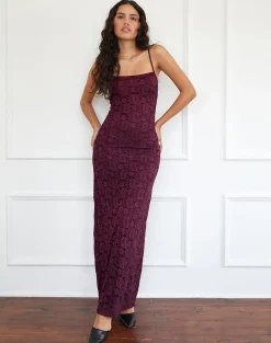 Motel Rocks Bodycon Dresses | Maxi Dresses-Darsih Cami Maxi Dress in Paisley Lace Burgundy PaisleyLaceBurgundy