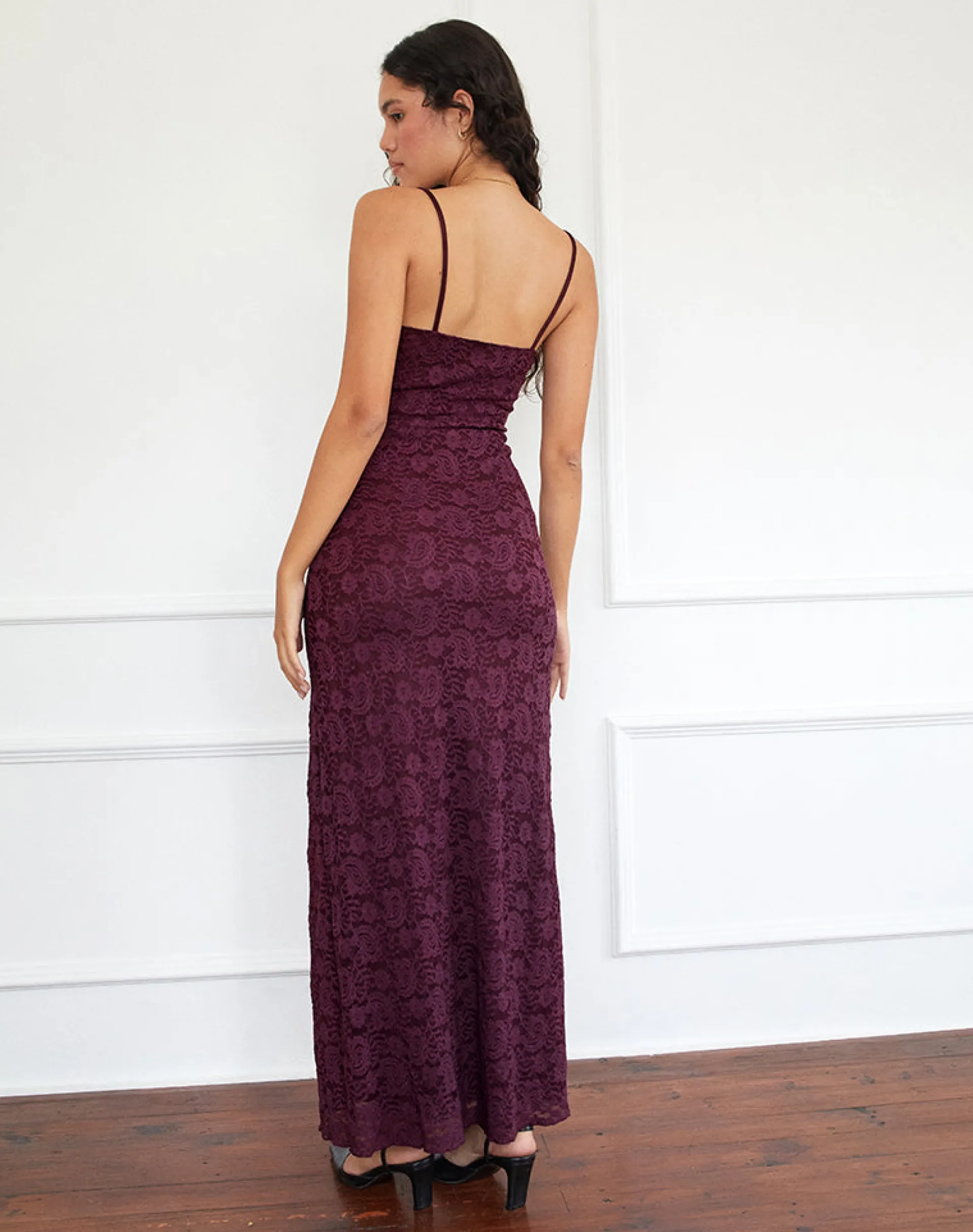Motel Rocks Bodycon Dresses | Maxi Dresses-Darsih Cami Maxi Dress in Paisley Lace Burgundy PaisleyLaceBurgundy