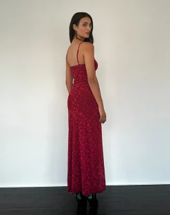Motel Rocks Printed Dresses | Day Dresses-Darsih Cami Maxi Dress Red Grunge Floral Flock RedGrungeFloralFlock
