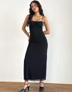 Motel Rocks Party Dresses | Maxi Dresses-Darsih Maxi Dress in Basic Polka Black Flock BasicPolkaBlackFlock