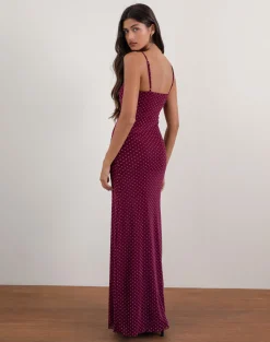 Motel Rocks Printed Dresses | Bodycon Dresses-Darsih Maxi Dress in Basic Polka Flock Berry BasicPolkaFlockBerry
