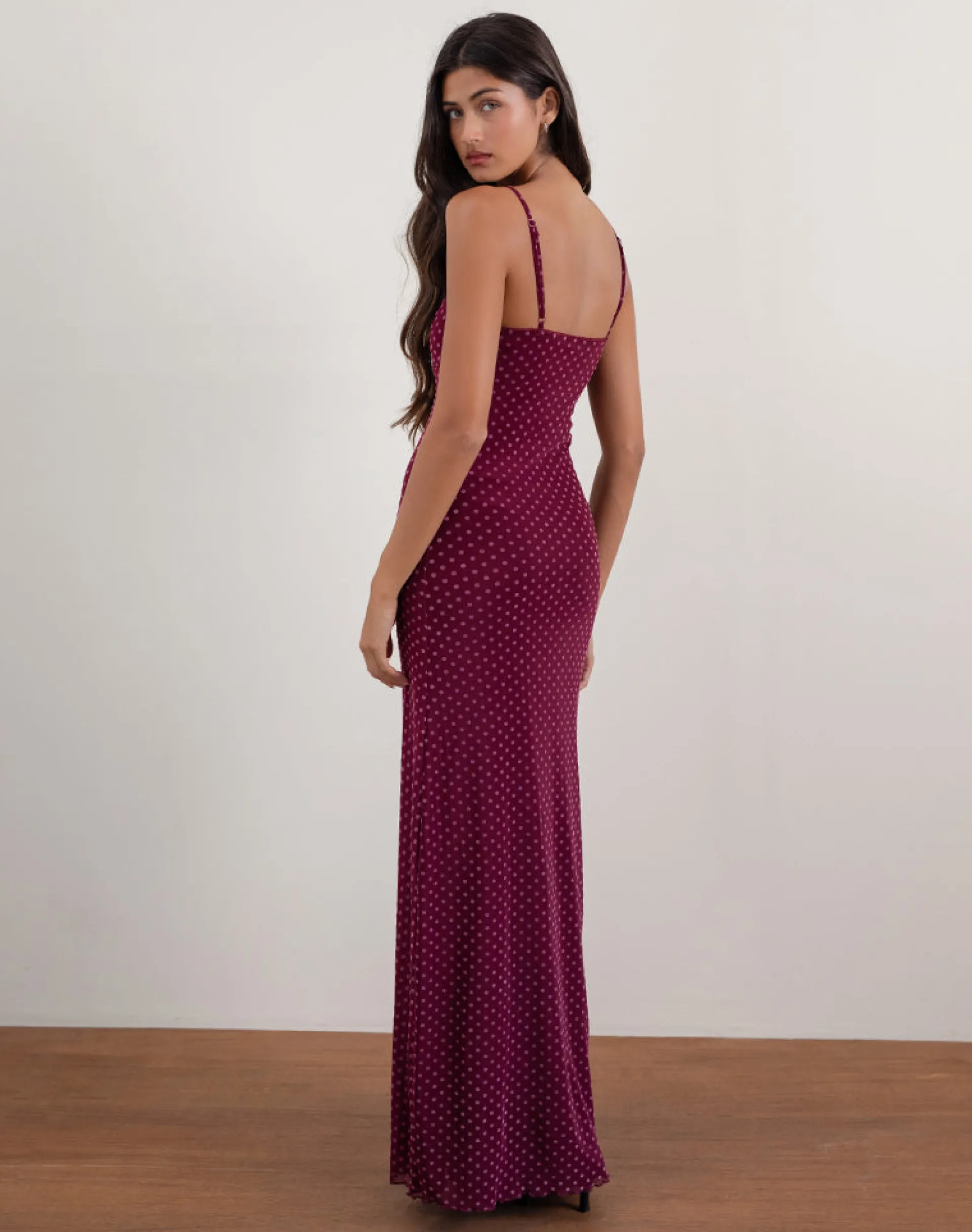 Motel Rocks Printed Dresses | Bodycon Dresses-Darsih Maxi Dress in Basic Polka Flock Berry BasicPolkaFlockBerry