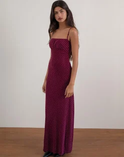 Motel Rocks Printed Dresses | Bodycon Dresses-Darsih Maxi Dress in Basic Polka Flock Berry BasicPolkaFlockBerry
