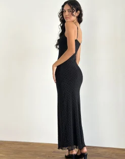 Motel Rocks Party Dresses | Maxi Dresses-Darsih Maxi Dress in Basic Polka Black Flock BasicPolkaBlackFlock
