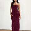 Motel Rocks Printed Dresses | Bodycon Dresses-Darsih Maxi Dress in Botanical Flower Maroon BotanicalFlowerMaroon