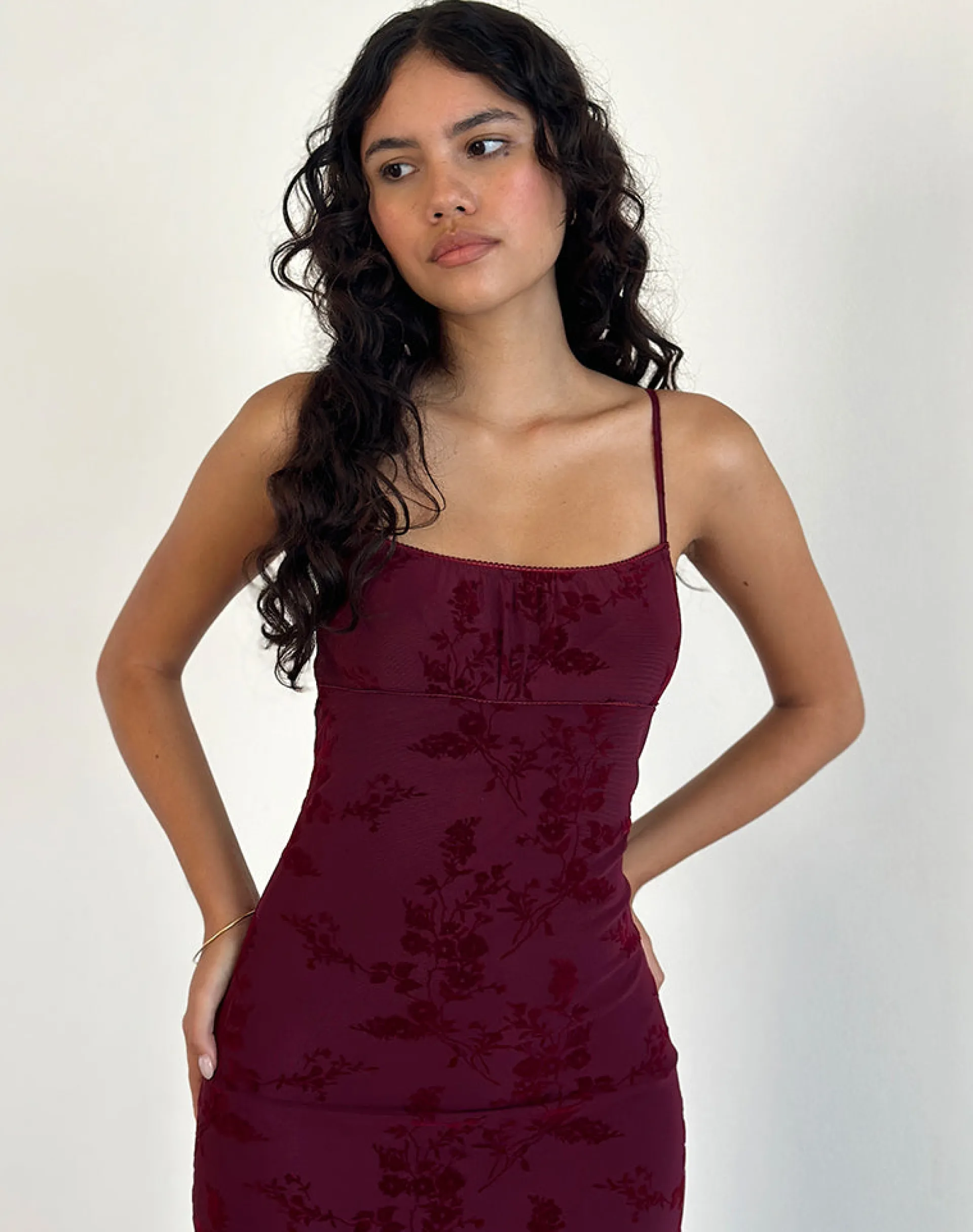 Motel Rocks Printed Dresses | Bodycon Dresses-Darsih Maxi Dress in Botanical Flower Maroon BotanicalFlowerMaroon