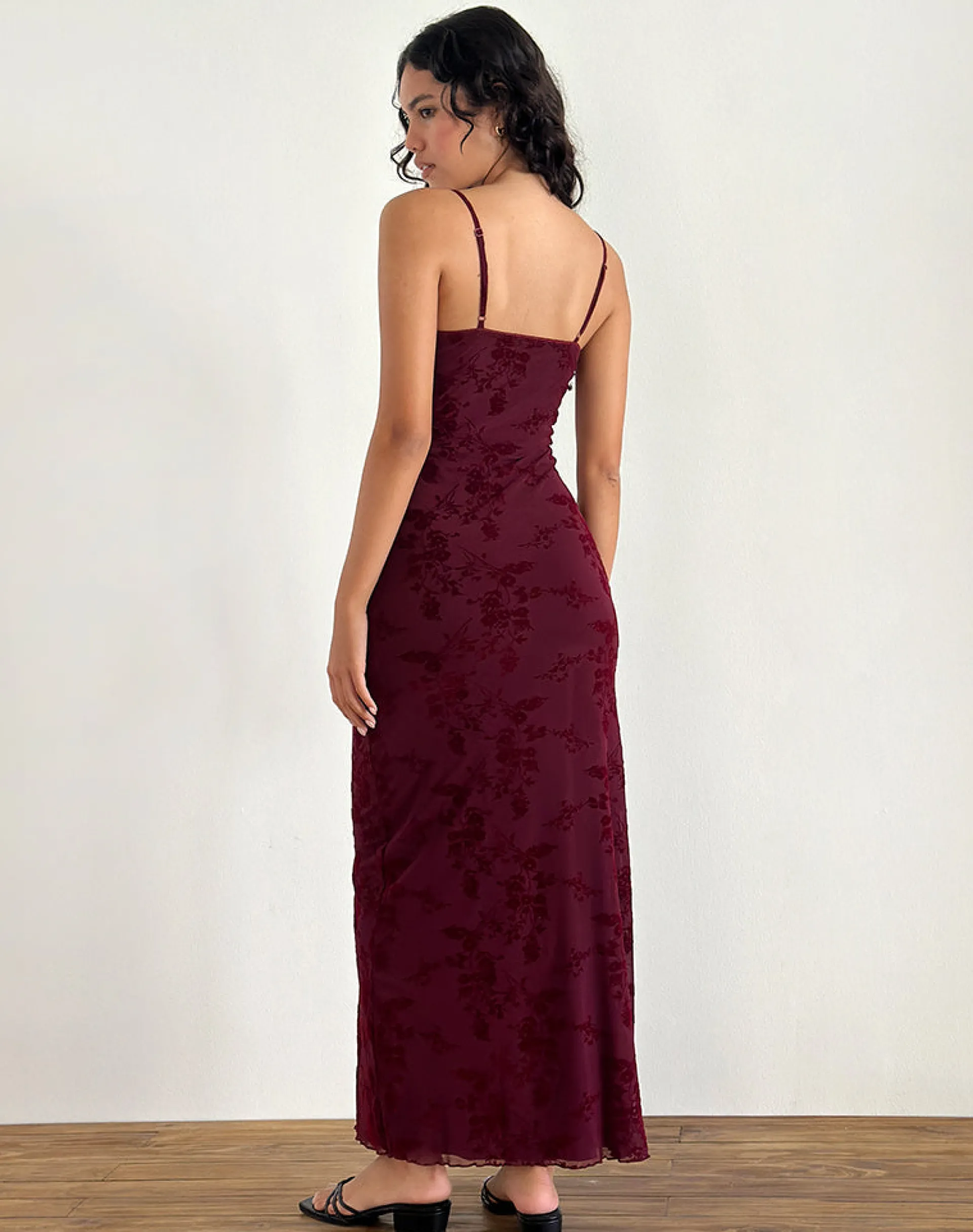 Motel Rocks Printed Dresses | Bodycon Dresses-Darsih Maxi Dress in Botanical Flower Maroon BotanicalFlowerMaroon