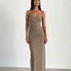 Motel Rocks Printed Dresses | Bodycon Dresses-Darsih Maxi Dress in Daisy Flock Light Brown daisyflocklightbrown