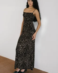 Motel Rocks Printed Dresses | Bodycon Dresses-Darsih Maxi Dress in Flocked Rar Leopard FlockedRarLeopard