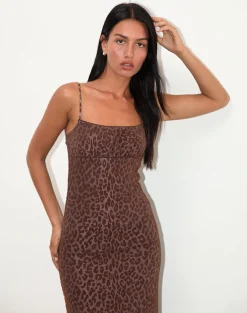 Motel Rocks Printed Dresses | Day Dresses-Darsih Maxi Dress in Rar Leopard Flock Chocolate RarLeopardFlockChocolate