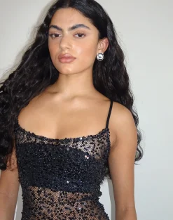 Motel Rocks Little Black Dresses | Party Dresses-Darsih Maxi Dress in Sequin Mesh Black SequinMeshBlack