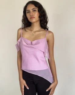 Motel Rocks Strappy Tops | Going Out Tops-Davila Chiffon Top in Pink Shimmer PinkShimmer