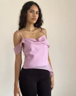 Motel Rocks Strappy Tops | Going Out Tops-Davila Chiffon Top in Pink Shimmer PinkShimmer
