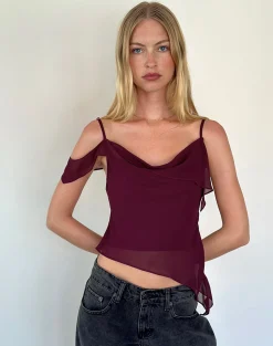 Motel Rocks Strappy Tops-Davila Top in Chiffon Burgundy ChiffonBurgundy