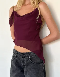 Motel Rocks Strappy Tops-Davila Top in Chiffon Burgundy ChiffonBurgundy