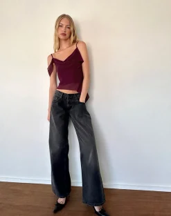 Motel Rocks Strappy Tops-Davila Top in Chiffon Burgundy ChiffonBurgundy