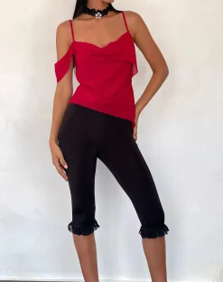 Motel Rocks Strappy Tops | Going Out Tops-Davila Top in Chiffon Deep Red ChiffonDeepRed