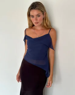 Motel Rocks Strappy Tops | Going Out Tops-Davila Top in Chiffon Ocean Storm ChiffonOceanStorm