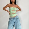 Motel Rocks Bandeau Tops-Dayu Bandeau Crop Top in Silver Sage silversage