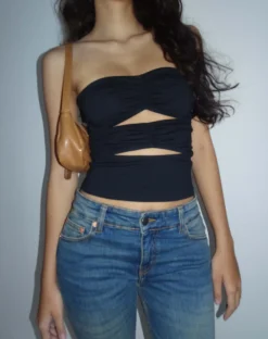 Motel Rocks Basics-Dayu Bandeau Crop Top in black