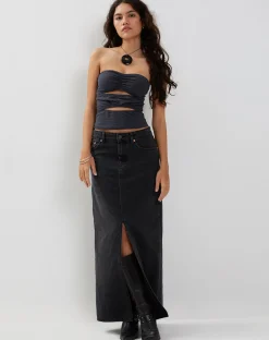Motel Rocks Basics | Basic Tops-Dayu Bandeau Crop Top in Ocean Storm oceanstorm