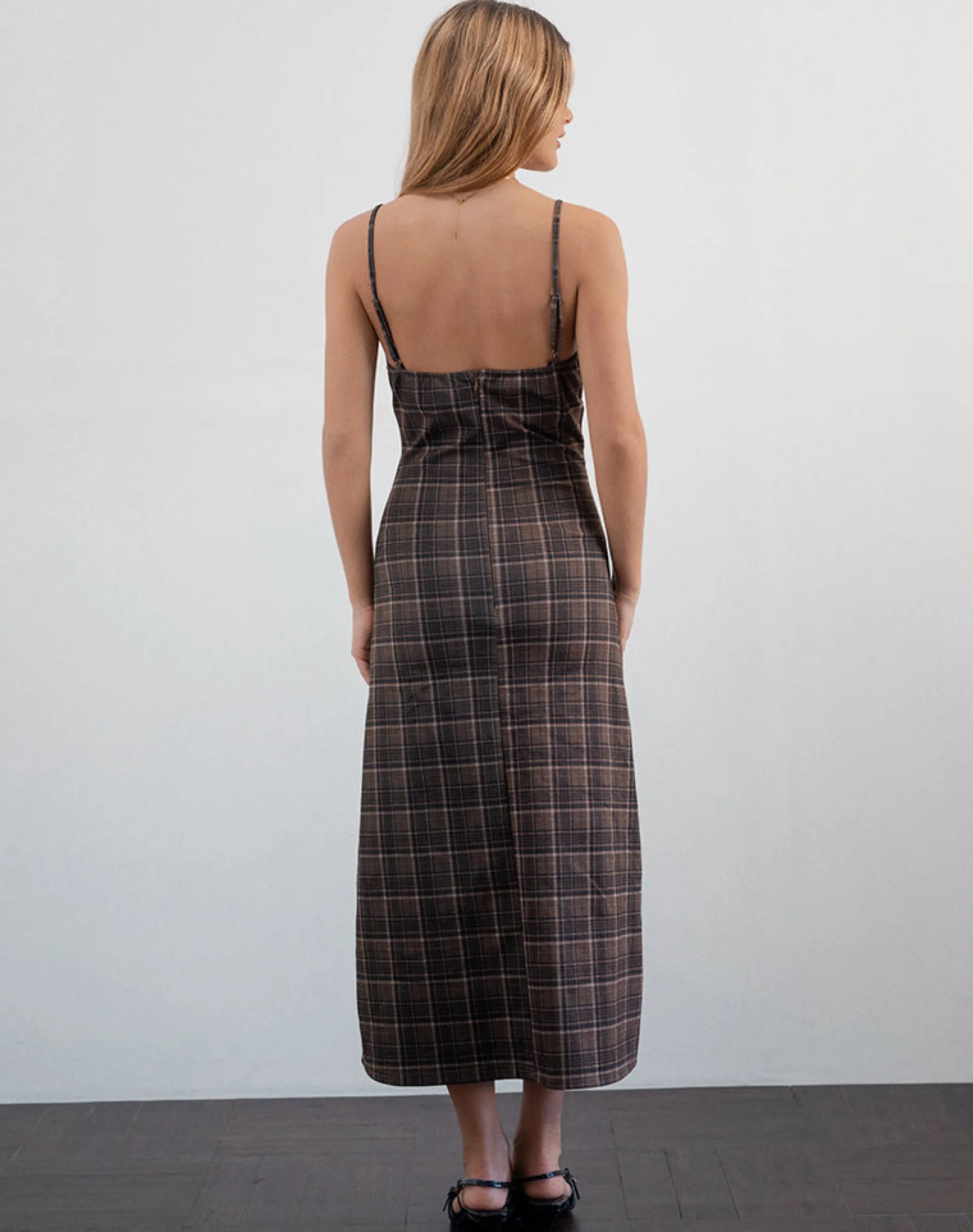 Motel Rocks Printed Dresses | Day Dresses-Delfina Midi Dress in Lace Brown Check