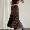 Motel Rocks Co-Ords | A Line Skirts-Delta Midi Skirt in Slinky Chocolate