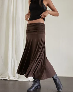Motel Rocks Co-Ords | A Line Skirts-Delta Midi Skirt in Slinky Chocolate