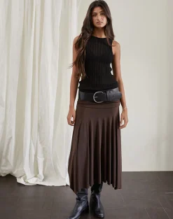 Motel Rocks Co-Ords | A Line Skirts-Delta Midi Skirt in Slinky Chocolate
