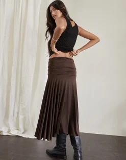 Motel Rocks Co-Ords | A Line Skirts-Delta Midi Skirt in Slinky Chocolate