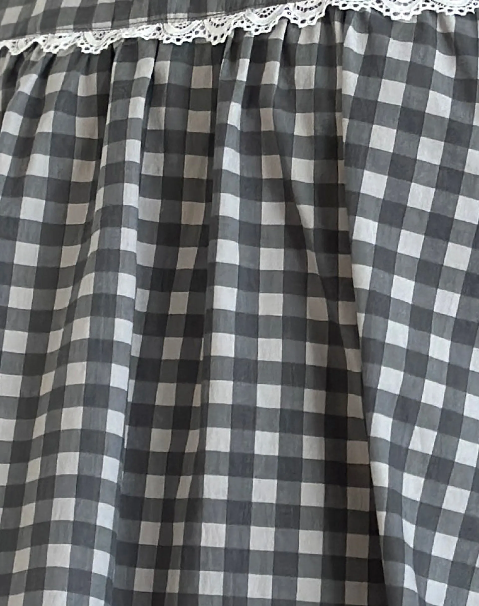 Motel Rocks Shirts And Blouses | Printed Tops-Demona Top in Tonal Gingham Black and Grey