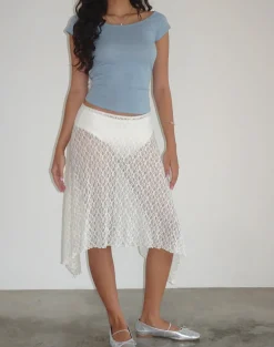Motel Rocks A Line Skirts | Midi Skirts-Dendro Midi Skirt in Lace Ivory