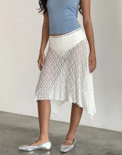 Motel Rocks A Line Skirts | Midi Skirts-Dendro Midi Skirt in Lace Ivory