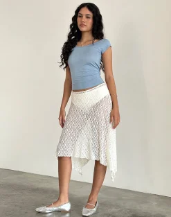 Motel Rocks A Line Skirts | Midi Skirts-Dendro Midi Skirt in Lace Ivory
