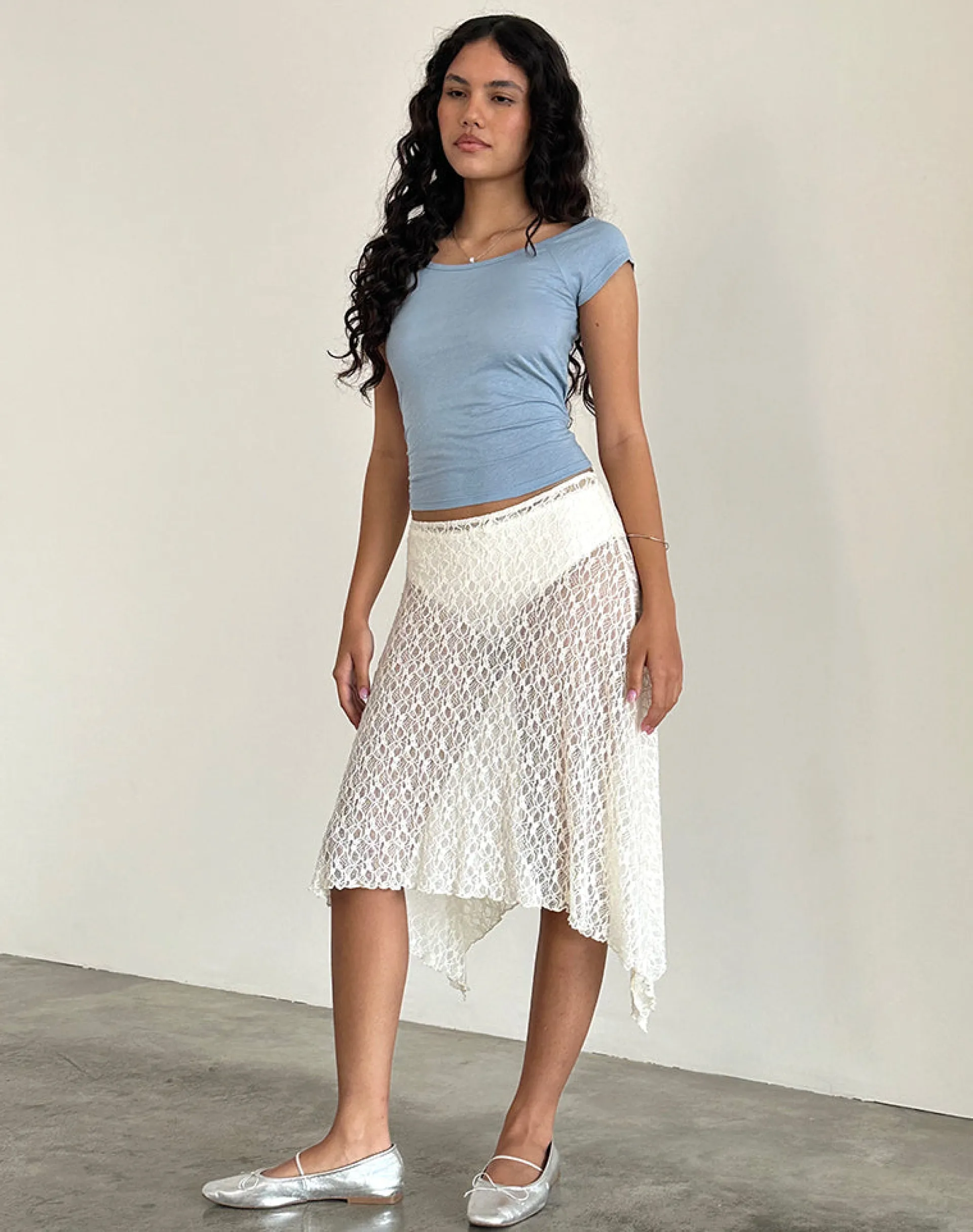 Motel Rocks A Line Skirts | Midi Skirts-Dendro Midi Skirt in Lace Ivory