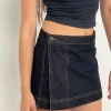 Motel Rocks A Line Skirts | Denim Skirts-Denim Mini Wrap Skirt in Indigo