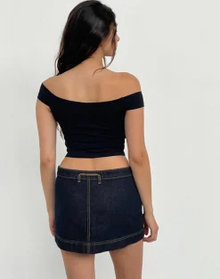 Motel Rocks A Line Skirts | Denim Skirts-Denim Mini Wrap Skirt in Indigo