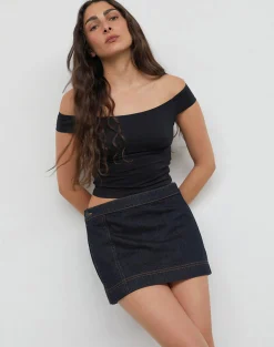 Motel Rocks A Line Skirts | Denim Skirts-Denim Mini Wrap Skirt in Indigo