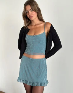 Motel Rocks Co-Ords | Printed Tops-Deri Cami Top in Grunge Floral Blue Grey