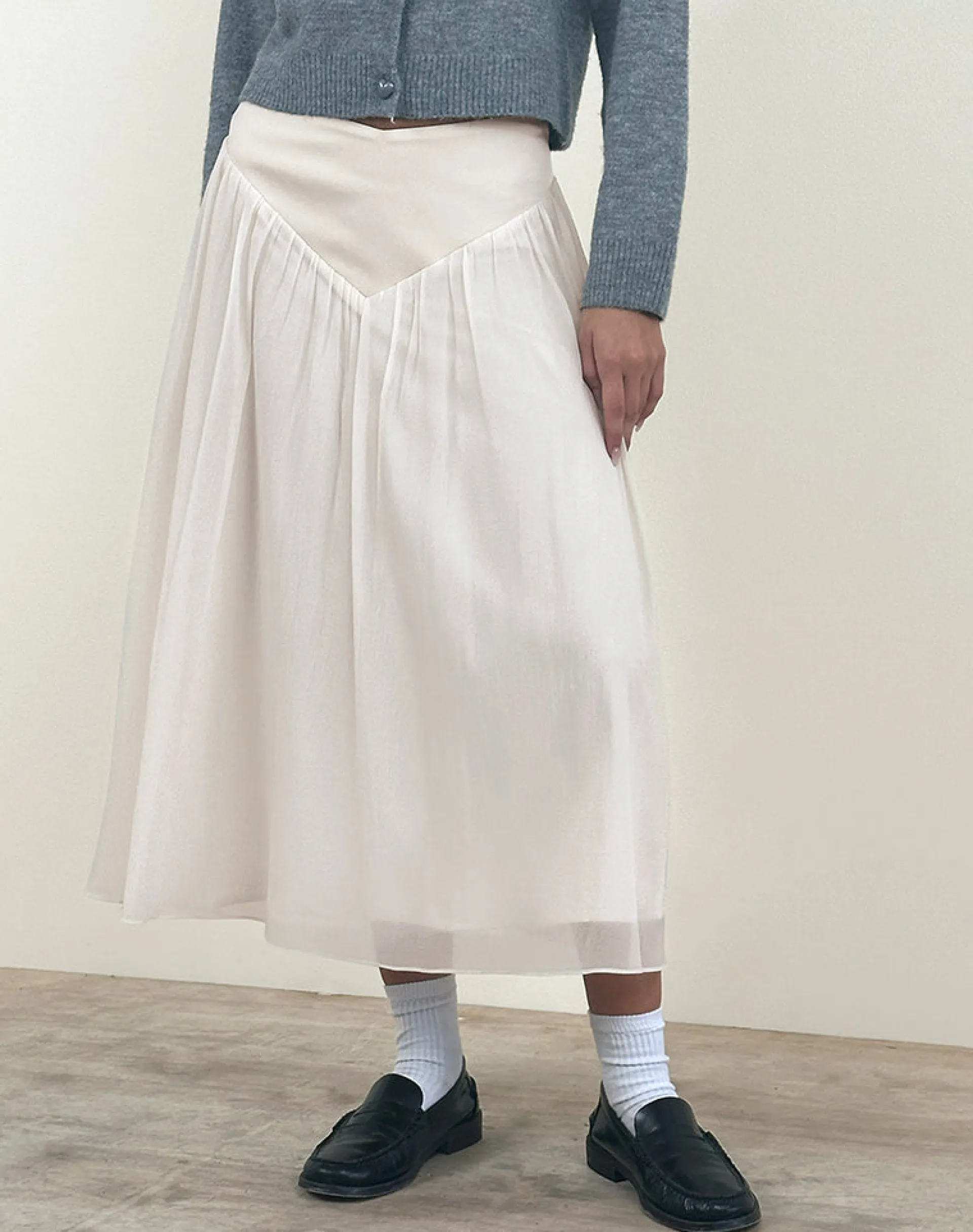 Motel Rocks A Line Skirts | Maxi Skirts-Derika V Waist Maxi Skirt in Cream