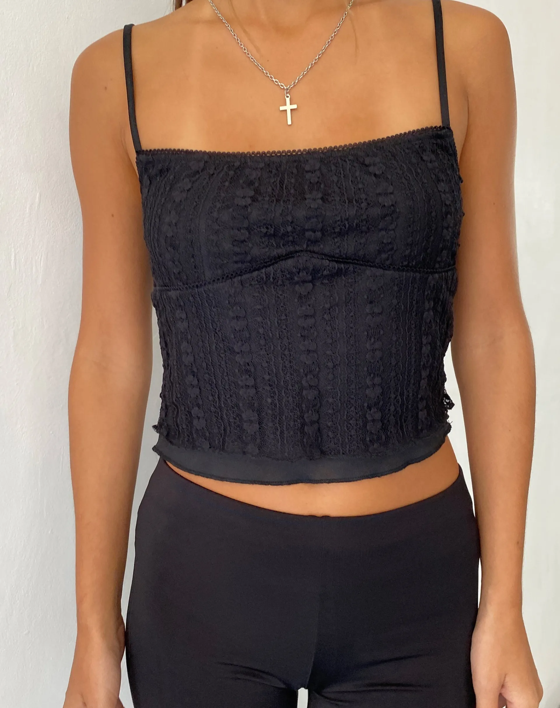 Motel Rocks Vest Tops | Strappy Tops-Deska Cami Top in Lace Black LaceBlack