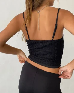 Motel Rocks Vest Tops | Strappy Tops-Deska Cami Top in Lace Black LaceBlack