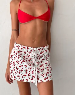 Motel Rocks Swimwear | Printed Skirts-Dheca Mini Skirt in White Cherry Print