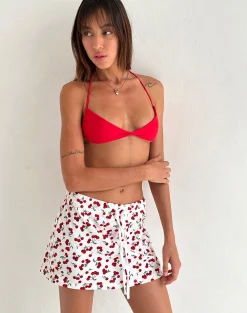 Motel Rocks Swimwear | Printed Skirts-Dheca Mini Skirt in White Cherry Print